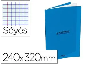 CAHIER CONQUERANT CLASSIQUE AGRAFE 240X320MM 96 PAGES SEYES 90G COUVERTURE CARTE RECYCLEE COLORIS BLEU