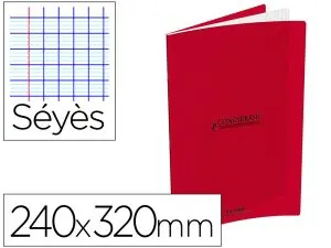 CAHIER CONQUERANT CLASSIQUE AGRAFE 240X320MM 96 PAGES SEYES 90G COUVERTURE CARTE RECYCLEE COLORIS ROUGE