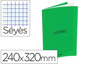 CAHIER CONQUERANT CLASSIQUE AGRAFE 240X320MM 96 PAGES SEYES 90G COUVERTURE CARTE RECYCLEE COLORIS VERT