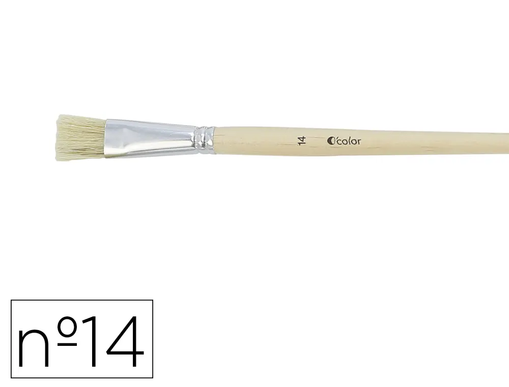 BROSSE PLATE O'COLOR POILS SOIE PORC Nº14 VIROLE ALUMINIUM MANCHE BOIS NATUREL LOT 10 UNITES