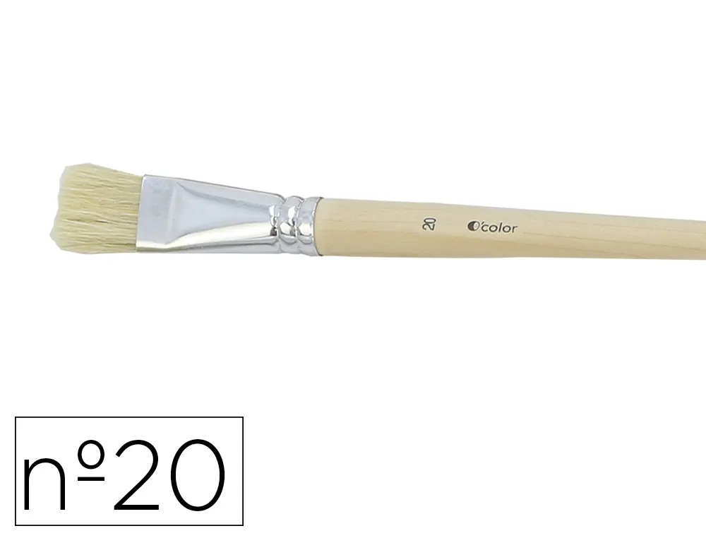 BROSSE PLATE O'COLOR POILS SOIE PORC Nº20 VIROLE ALUMINIUM MANCHE BOIS NATUREL LOT 10 UNITES