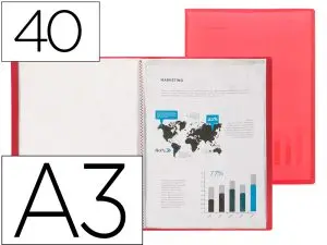 PROTEGE-DOCUMENTS LIDERPAPEL 40 POCHETTES PP DIN A3 COLORIS ROUGE TRANSLUCIDE