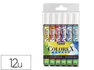 SET MARQUEUR PEBEO COLOREX RECHARGEABLE BASE ENCRE       AQUARELLE POINTE PINCEAU 1MM  COLORIS ASSORTIS BLISTER 12