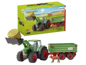 BOITE DE JEUX SCHLEICH FARM WORLD TRACTEUR CONVOYEUR A FOIN AVEC REMORQUE