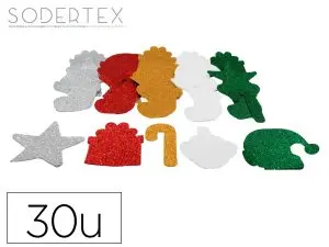 GOMMETTE GEANTE SODERTEX MOUSSE EVA PAILLETEE NOEL XXL 15CM COLORIS ASSORTIS PACK 30 UNITES