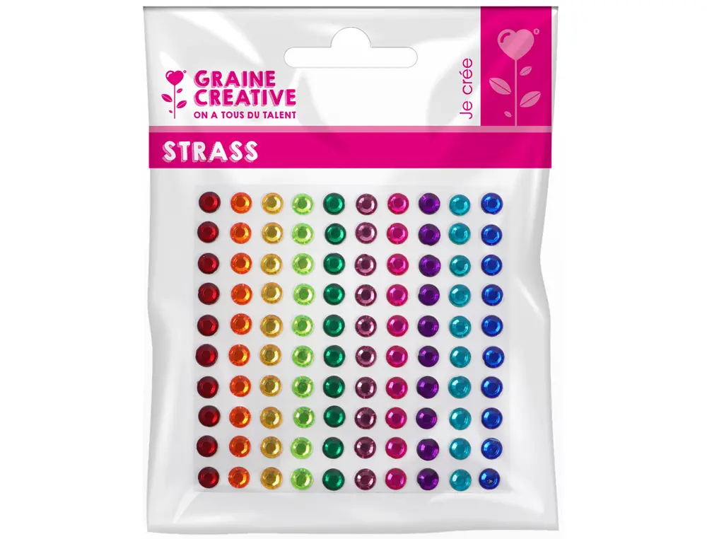 1 PLANCHE GRAINE CREATIVE DE 100 STRASS 5 MM COULEURS VIVES
