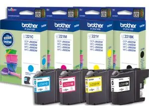 CARTOUCHE BROTHER JET D'ENCRE LC221VALBP PACK 4 COULEURS NOIR/JAUNE/MAGENTA/CYAN