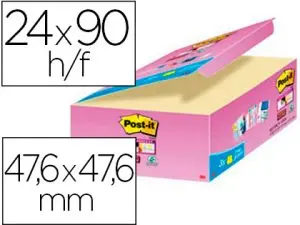 BLOC-NOTES POST-IT SUPER STICKY 47.6X47.6MM REPOSITIONNABLES ADHÉSIF RENFORCÉ 90F/BLOC COLORIS JAUNE 24 BLOCS+3 OFFERTS