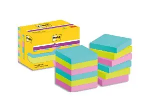 BLOC-NOTES POST-IT SUPER STICKY COULEUR CARNIVAL 47,6X47,6MM90 FEUILLES BLEU VERT ROSE 12 BLOCS 7100290180