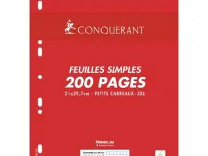 FEUILLET MOBILE CONQUÉRANT SEPT A4 210X297MM 200 PAGES 90G 5x5MM PERFORÉ COLORIS BLANC
