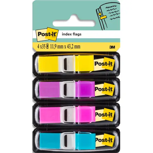 MARQUE-PAGES POST-IT MINI INDEX ÉTROIT 12X44MM 35F COLORIS VIFS JAUNE VIOLET ROSE BLEU LOT 4 UNITÉS