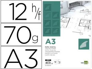 PAPIER CALQUE LIDERPAPEL A3 297X420MM 70G SACHET 12 FEUILLES