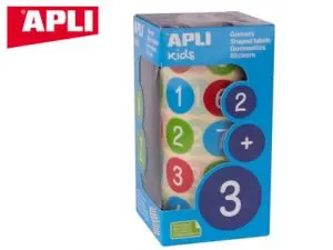 GOMMETTE APLI KIDS ENLEVABLE RONDE 20MM 123 MAJUSCULES MULTICOLORES ROULEAU 900 UNITÉS