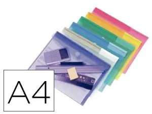 POCHETTE ENVELOPPE TARIFOLD A4 POLYPROPYLÈNE TRANSPARENT COLORIS ASSORTIS SACHET 12 UNITÉS