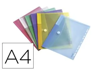 POCHETTE ENVELOPPE TARIFOLD A4 PERFORÉE POLYPROPYLÈNE TRANSPARENT COLORIS ASSORTIS SACHET 12 UNITÉS