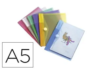 POCHETTE ENVELOPPE TARIFOLD A5 POLYPROPYLÈNE TRANSPARENT COLORIS ASSORTIS SACHET 6 UNITÉS