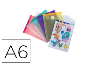 POCHETTE ENVELOPPE TARIFOLD A6 PORTRAIT POLYPROPYLÈNE TRANSPARENT COLORIS ASSORTIS SACHET 6 UNITÉS