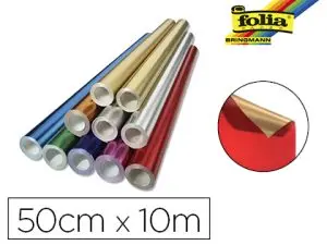 ROULEAU PAPIER FOLIA MÉTALLISÉ UNI 50CMX10M 2 FACES COLORIS ROUGE/OR