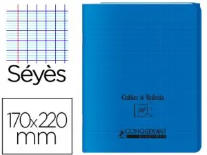 CAHIER À RABAT AGRAFÉ CONQUÉRANT CLASSIQUE COUVERTURE POLYPROPYLÈNE 17X22CM 48 PAGES 90G SÉYÈS COLORIS BLEU