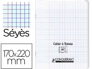 CAHIER À RABAT AGRAFÉ CONQUÉRANT CLASSIQUE COUVERTURE POLYPROPYLÈNE 17X22CM 48 PAGES 90G SÉYÈS INCOLORE