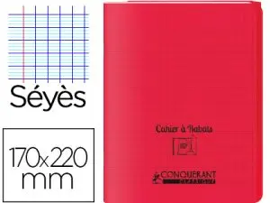 CAHIER À RABAT AGRAFÉ CONQUÉRANT CLASSIQUE COUVERTURE POLYPROPYLÈNE 17X22CM 96 PAGES 90G SÉYÈS COLORIS ROUGE