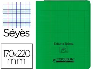CAHIER À RABAT AGRAFÉ CONQUÉRANT CLASSIQUE COUVERTURE POLYPROPYLÈNE 17X22CM 96 PAGES 90G SÉYÈS COLORIS VERT