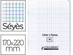 CAHIER À RABAT AGRAFÉ CONQUÉRANT CLASSIQUE COUVERTURE POLYPROPYLÈNE 17X22CM 96 PAGES 90G SÉYÈS INCOLORE