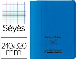 CAHIER À RABAT AGRAFÉ CONQUÉRANT CLASSIQUE COUVERTURE POLYPROPYLÈNE 24X32CM 48 PAGES 90G SÉYÈS COLORIS BLEU