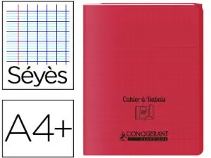 CAHIER À RABAT AGRAFÉ CONQUÉRANT CLASSIQUE COUVERTURE POLYPROPYLÈNE 24X32CM 48 PAGES 90G SÉYÈS COLORIS ROUGE