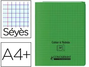CAHIER À RABAT AGRAFÉ CONQUÉRANT CLASSIQUE COUVERTURE POLYPROPYLÈNE 24X32CM 48 PAGES 90G SÉYÈS COLORIS VERT