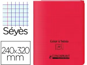 CAHIER À RABAT AGRAFÉ CONQUÉRANT CLASSIQUE COUVERTURE POLYPROPYLÈNE 24X32CM 96 PAGES 90G SÉYÈS COLORIS ROUGE