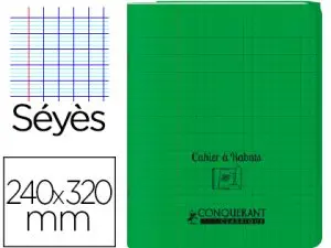 CAHIER À RABAT AGRAFÉ CONQUÉRANT CLASSIQUE COUVERTURE POLYPROPYLÈNE 24X32CM 96 PAGES 90G SÉYÈS COLORIS VERT