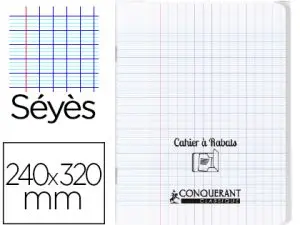 CAHIER À RABAT AGRAFÉ CONQUÉRANT CLASSIQUE COUVERTURE POLYPROPYLÈNE 24X32CM 96 PAGES 90G SÉYÈS COLORIS