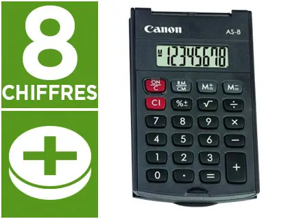 CALCULATRICE CANON POCHE AS-8 8 CHIFFRES COUVERCLE RABATTABLE DE PROTECTION