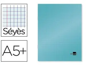 CAHIER PIQUÉ LIDERPAPEL COUVERTURE PLASTIQUE SOUPLE A5+ 17X22CM 90G 96 PAGES SÉYÈS COLORIS BLEU