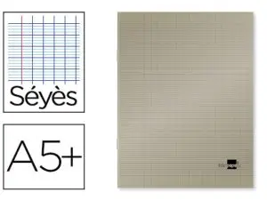 CAHIER PIQUÉ LIDERPAPEL COUVERTURE PLASTIQUE SOUPLE A5+ 17X22CM 90G 96 PAGES SÉYÈS COLORIS GRIS