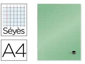 CAHIER PIQUÉ LIDERPAPEL COUVERTURE PLASTIQUE SOUPLE A4 21X29,7CM 96 PAGES SÉYÈS COLORIS VERT