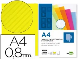 PLAT COUVERTURE LIDERPAPEL PP ONDULÉ TRANSLUCIDE 0.8MM A4 DOSSIER RELIURE JAUNE PAQUET 50 UNITÉS