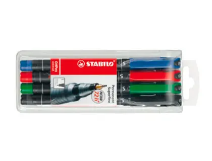 STYLO-FEUTRE STABILO OHP PEN PERMANENT POINTE EXTRA FINE 0.4MM ENCRE INDÉLÉBILE MULTI-SUPPORTS AGRAFE 4 UNITÉS ASSORTIES