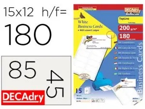 CARTE VISITE DECADRY MULTIUSAGE 85X45MM 200G BORDS LISSES COINS CARRÉS POCHETTE 180 UNITÉS BLANC