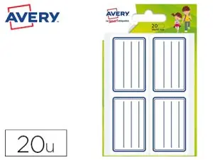 ÉTIQUETTE SCOLAIRE AVERY LIGNES BLEUES ADHÉSIF PERMANENT 36X56MM SACHET 20 UNITÉS