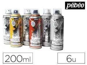 SPRAY PÉBÉO DÉCOSPRAY PEINTURE ACRYLIQUE INDÉLÉBILE UTILISATION INTÉRIEUR EXTÉRIEUR COLORIS ASSORTIS SET 6 UNITÉS 200ML