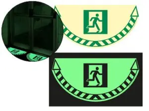 STICKER DE SIGNALISATION CEP SORTIE DE SECOURS PHOTOLUMINESCENT POUR POSE AU SOL 640X320MM