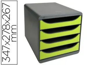 MODULE CLASSEMENT EXACOMPTA BIG BOX 4 TIROIRS OUVERTS MONOBLOC ULTRA RIGIDE 347X278X267MM COLORIS GRIS/VERT ANIS