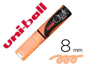 MARQUEUR CRAIE UNIBALL CHALK POINTE BISEAUTEE LARGE 8MM IDEALE ARDOISE VITRINE RESISTE PLUIE COLORIS ORANGE FLUO