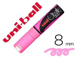 MARQUEUR CRAIE UNIBALL CHALK POINTE BISEAUTEE LARGE 8MM IDEALE ARDOISE VITRINE RESISTE PLUIE COLORIS ROSE FLUO