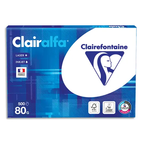 PAPIER CLAIREFONTAINE CLAIRALFA EXTRA BLANC A4 80G/M2 BLANCHEUR 170 OPACITÉ 93 RIGIDITÉ 135 500 FEUILLES