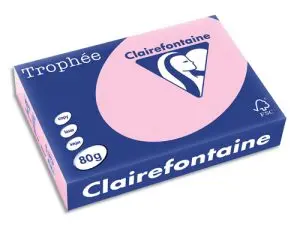 PAPIER COULEUR CLAIREFONTAINE TROPHÉE MULTIFONCTION A4 80G/M2 ROSE PASTEL PAQUET 500 FEUILLES
