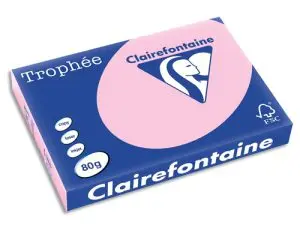 PAPIER COULEUR CLAIREFONTAINE TROPHÉE MULTIFONCTION A3 80G/M2 ROSE PASTEL PAQUET 500 FEUILLES