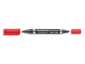 MARQUEUR STAEDTLER PERMANENT LUMOCOLOR DUO MULTI-USAGES DOUBLE POINTE 0.6 ET 1.5MM ENCRE DRY SAFE ROUGE